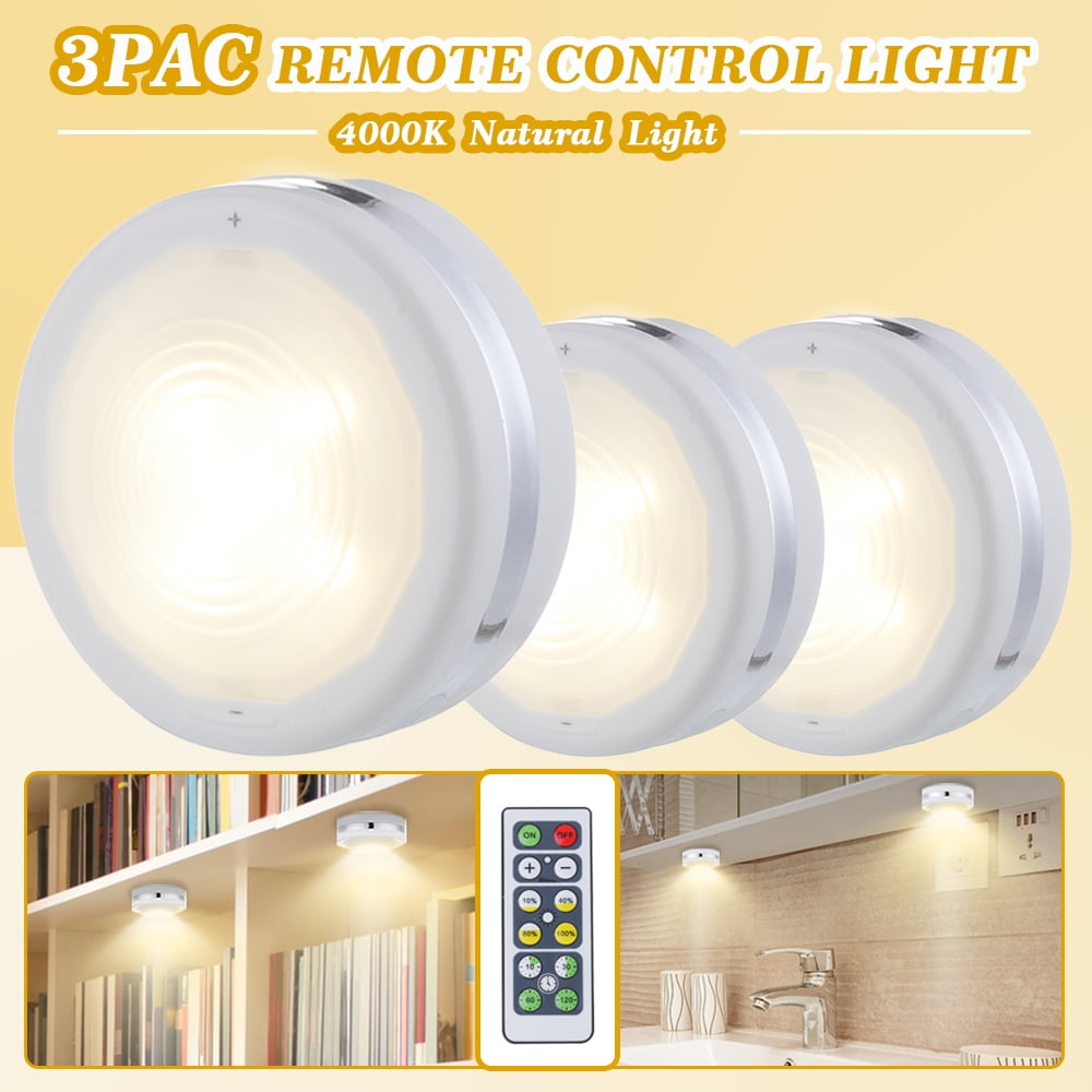 3PCS Under Cabinet Lighting LED Battery Operated Wireless Remote Control 