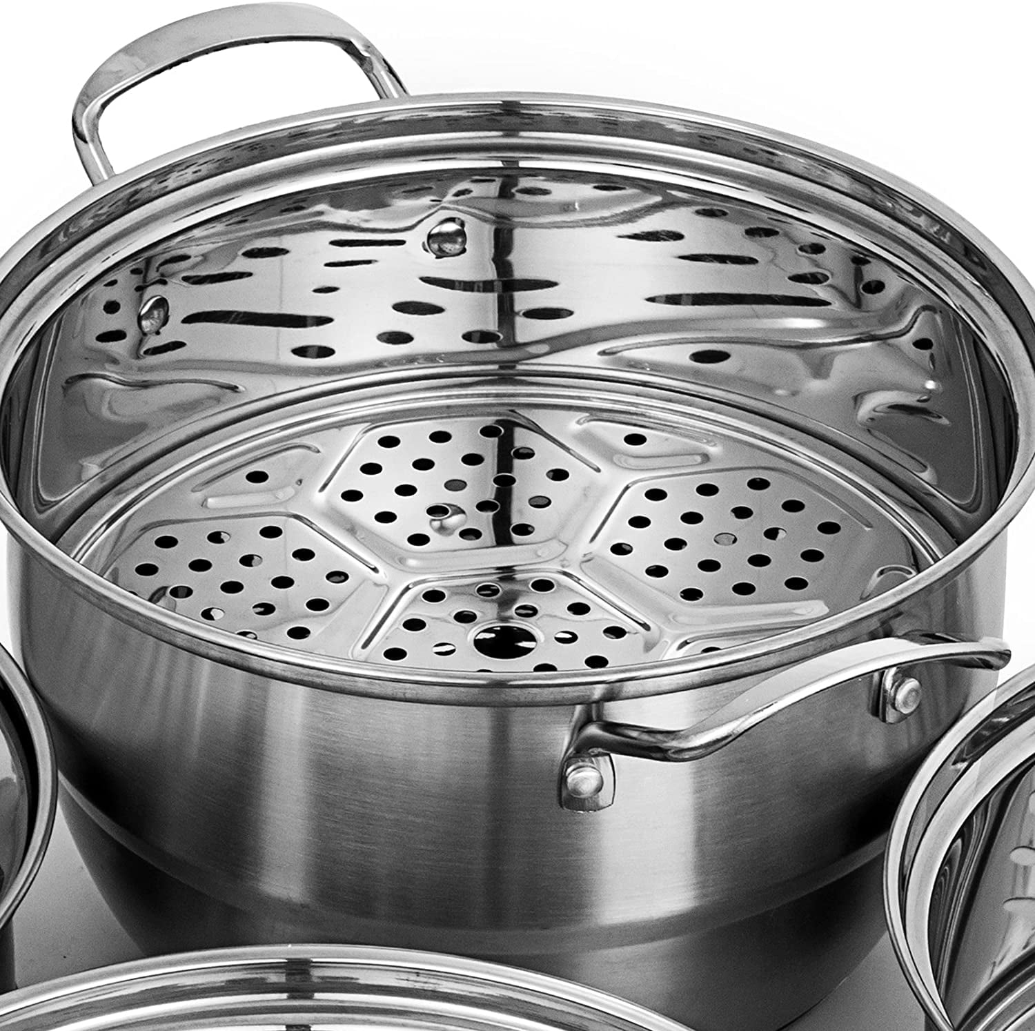 HZIB 1.5 Quart Stainless Steel Pot, Vegetable Steamer for induction stove,  Small Steamer Pot Tri-ply, Steamer Pot with Holes Lid, Small Saucepan for