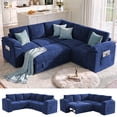 thumbnail image 6 of YOKWOK 85.4" L‑Shaped 5 Seat Sectional Sofa with Pull Out Sleeper Bed, Corduroy Upholstered Sofa with Hidden Storage Chaise, Sectional Couch for Living Room, Blue, 6 of 9