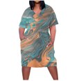 thumbnail image 1 of Pisexur Robes d'Été pour Femmes Mode Multicolore à Imprimé Floral Robe Soleil Décontractée Ample à Col en V à Manches Courtes Robes T-Shirt Fluides Surdimensionnées Robe Soleil avec Poches Grande Taille Robe Midi G-5TG, 1 of 5