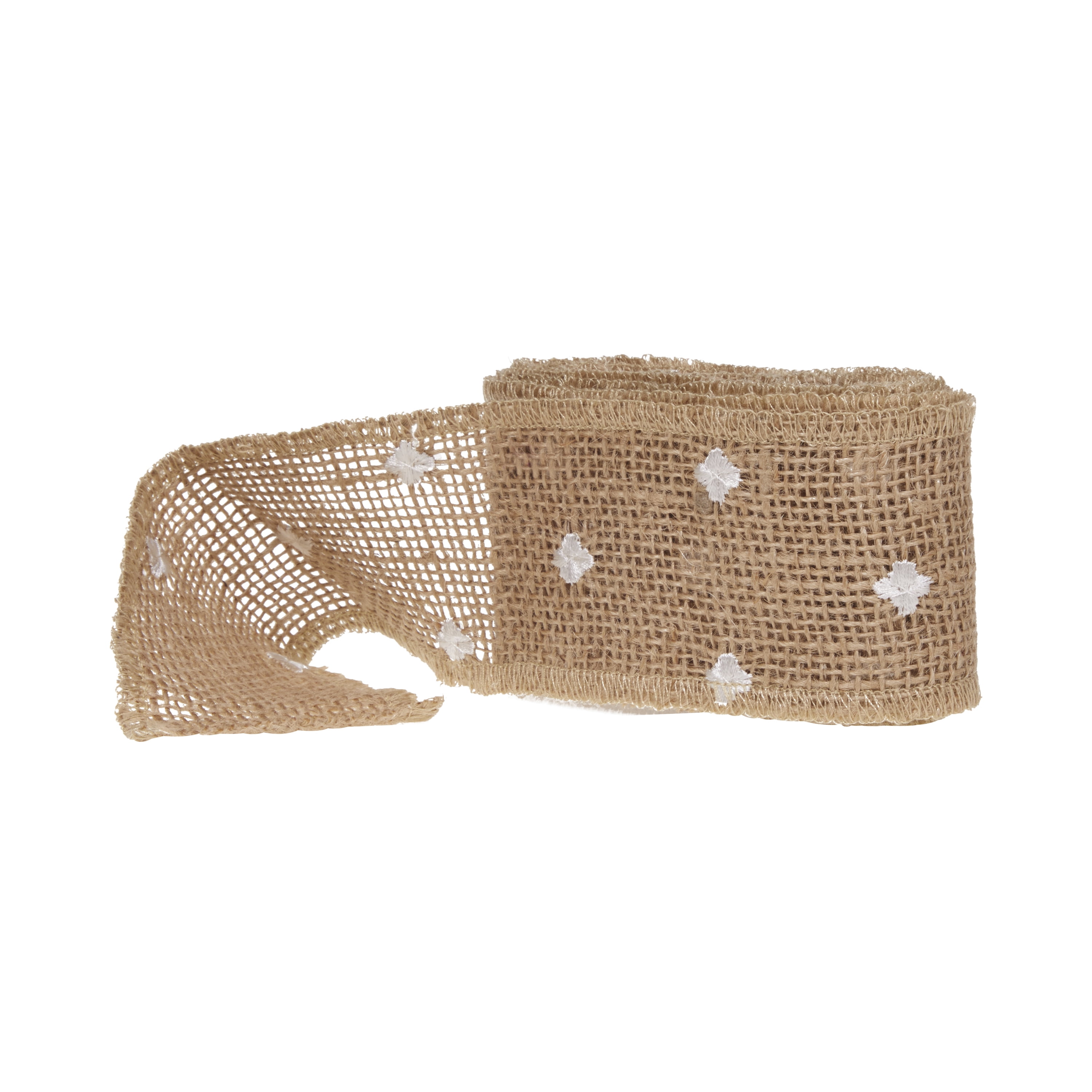 Love, Laugh, Craft Natural Burlap Ribbon, 2.5"W x 3-Yds, White Swiss Dots