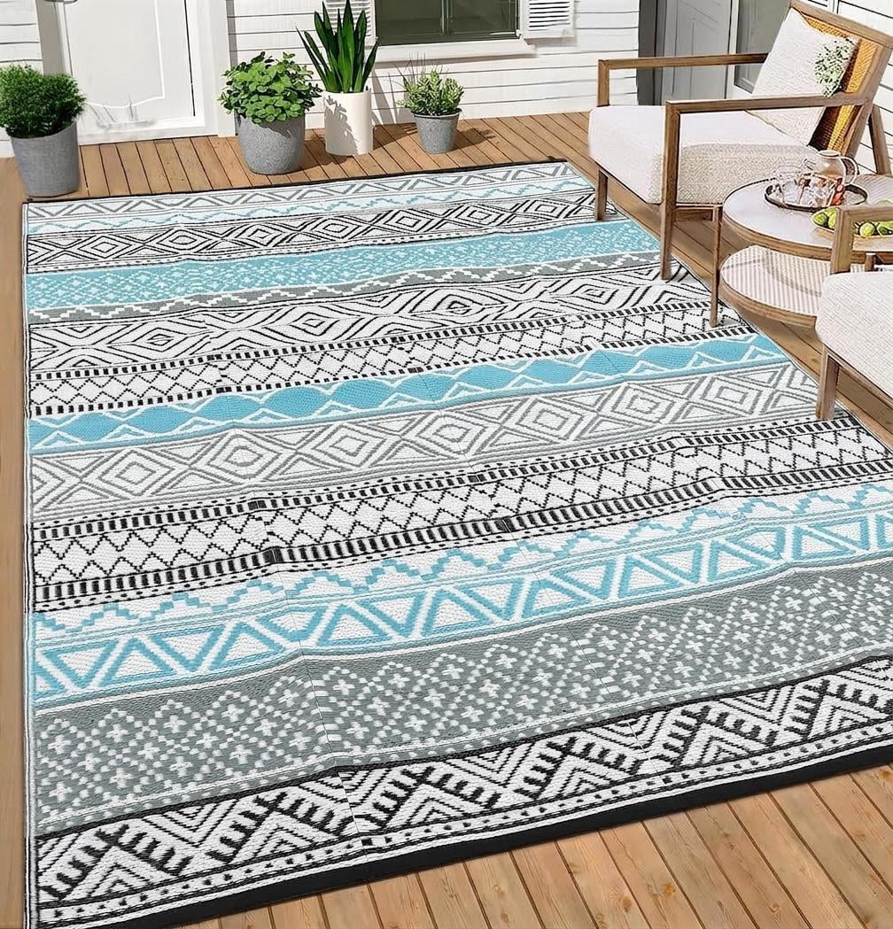 Nanan 10x20 Outdoor Plastic Rug,Portable Plastic Outdoor Rug, Waterproof & UV Resistant, Non-Slip, Easy to Clean for Camping, Patio, Garden, Beach, Picnic, Multicolor