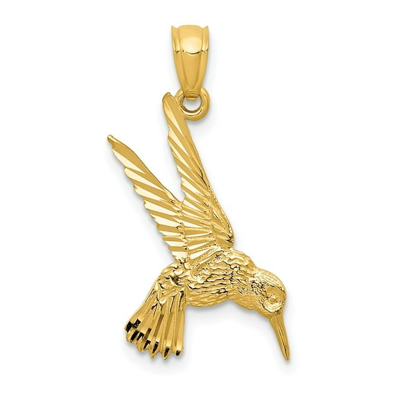 Real 14kt Yellow Gold Hummingbird Pendant; for Adults and Teens; for Women and Men
