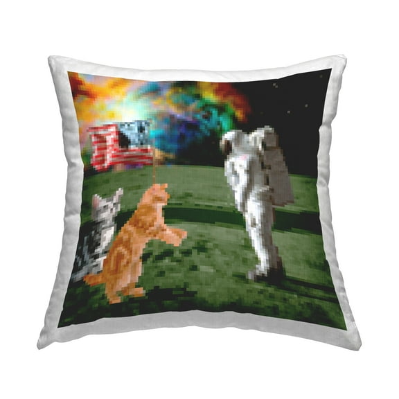 Stupell Industries Pixel Cats & Astronaut Decorative Printed Throw Pillow Design by June Erica Vess .