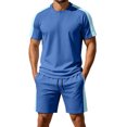 thumbnail image 3 of PNTUTB Two-Piece Set for Men Solid-Color Crew-Neck Short-Sleeve T-Shirt and Elastic Waistband Drawstring Shorts Casual Loose Comfortable Sports Sets, 3 of 7