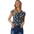 thumbnail image 1 of Blusa de gasa Allegra K con estampado floral para mujer manga casquillo Azul oscuro XS, 1 of 6