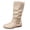 Beige, variant on HEWUQI Short Cowboy Boots for Women Slouchy Mid Calf Round Toe Side Zipper Flats Adjustable Buckle Decor Comfortable Winter Fall Shoes Black Size 5.5