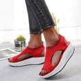 thumbnail image 2 of Women's Thick Soled Sandals Non-Slip Hollow Mesh Sandals Slip On Peep Toe Plus Size Wedge Sandals Indoor Outdoor Ladies Summer Casual Shoes Red 5-5.5, 2 of 6