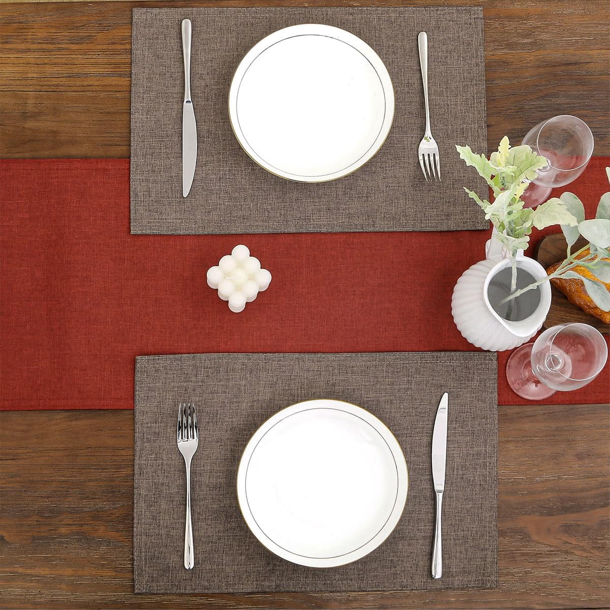 Brown Cloth Placemats Set of 4 Machine Washable Fabric Table Mats Heat Resistant Non Slip Reversible Double Layer Place Mats for Dining Table