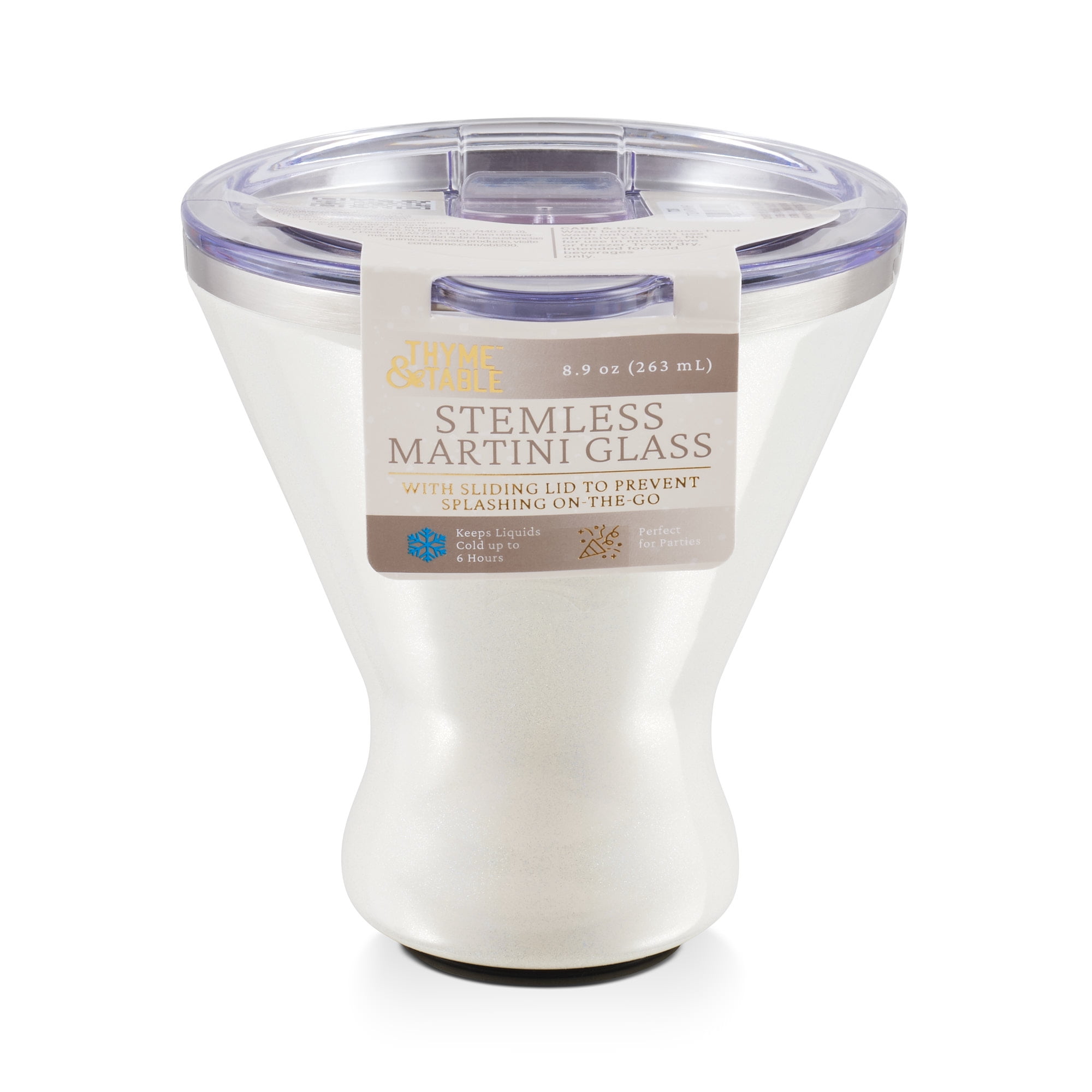 Thyme & Table 9oz Stainless Steel Martini Tumbler with Push Lid, White