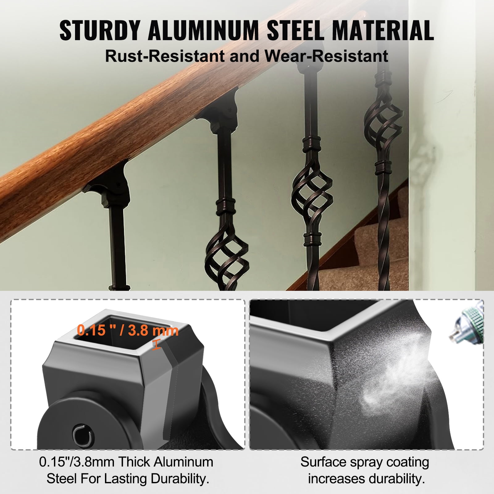 SKYSHALO 50 PCS Aluminum Alloy Baluster Shoes Slant Wrought Spindles for Staircase