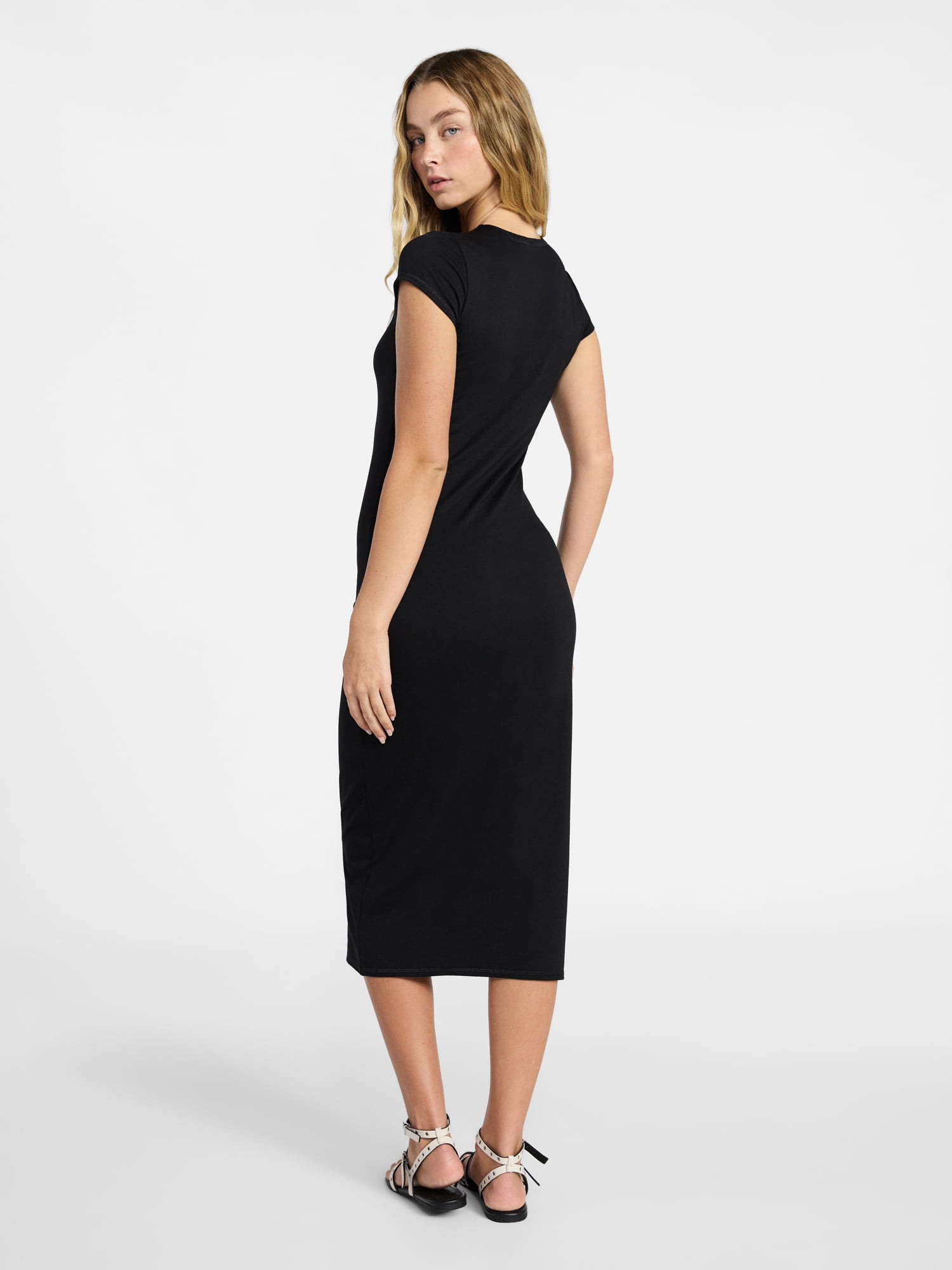 No Boundaries Midi Dress with Cap Sleeves, Women's & Women's Plus Sizes  XXS-4X - Walmart.com