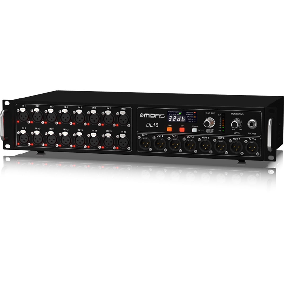 Midas DL16 16 Input and 8 Output Stage Box with 16 Midas Mic Preamps, Bundle with 2x H&A 25' XLR Microphone Cable