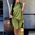thumbnail image 2 of REORIAFEE Women Outfits Slim Fit Workout Sets Streetwear Workout Set Women's Summer Fashion Casual Sexy Fashion Casual Breasted One Shoulder Loose Short Sleeve Shorts Suit Army Green L, 2 of 8