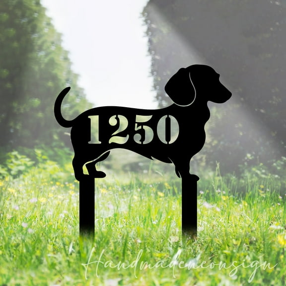 Handmadetneonsign Dachshund Address Sign, Dachshund Dog Metal With Stake, Dachshund Garden Stake 65265