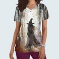 thumbnail image 2 of SwiftWear Halloween Witch Print Scrubs Tops for Women Nursing Scrubs Work Uniform V Neck Short Sleeve Nurse Scrub with Pockets L, 2 of 5