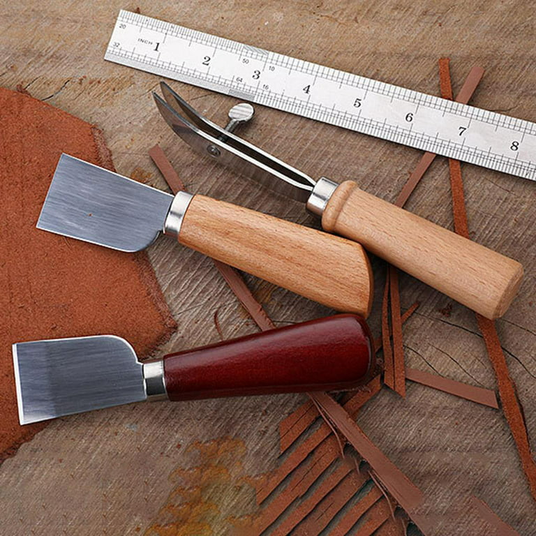 Skiving Knife for Leather Work Leather Cutting Knife Brown Ebony Wood  Skiver Leather Sewing Carvings Thinning Handle DIY Tools