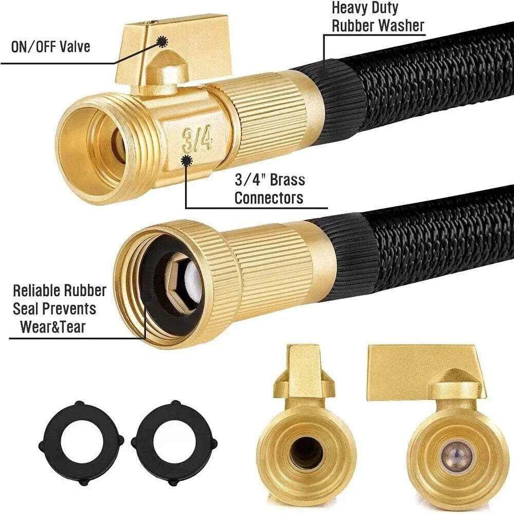 Expandable Garden Hose – 75 FT - with Multi-Pattern Spray Nozzle – Durable, Flexible, Multipurpose (Black)