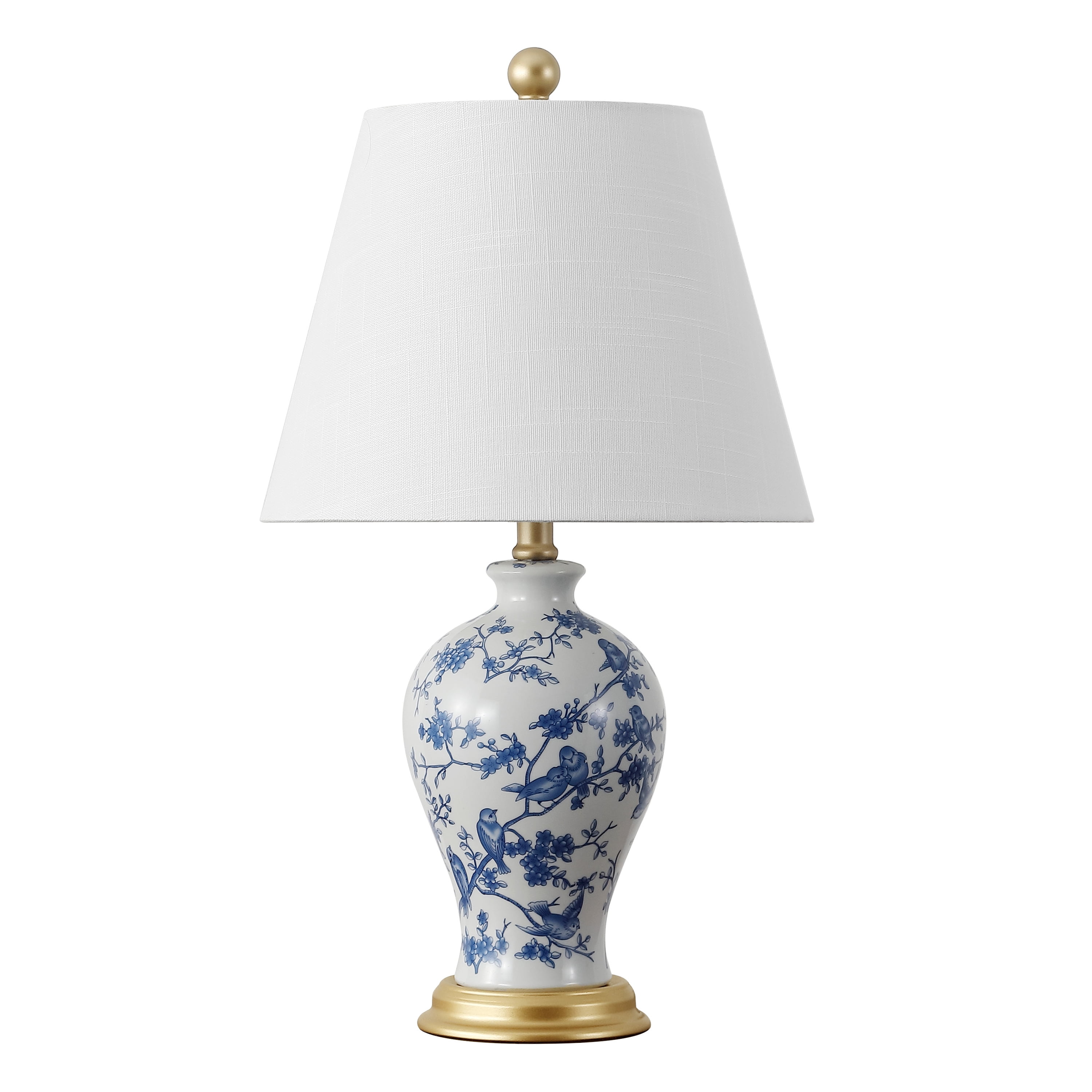 JONATHAN Y Grace 24" French Country Cottage Ceramic/Iron Floral Urn LED Table Lamp, Blue/White, JYL3009B