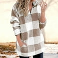 thumbnail image 3 of Womens Sherpa Pullover Long Fuzzy Hoodie Double Fleece Sweatshirts Fluffy Plaid Outerwear Warm Coats, 3 of 7