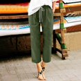 thumbnail image 4 of Women Fashion Solid Color Cotton Flax Elastic Long Pants Beach Leisure Trousers, 4 of 4