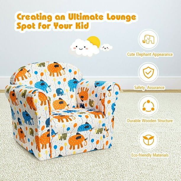 Kids Elephant Upholstered Sofa with Armrest costway