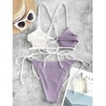 thumbnail image 4 of Aayomet Bathing Suit For Women Swimsuit Bikini High Set Women Up Piece Striped Push Hight Two Waist Cut Swimwears Tankinis Set,Purple L, 4 of 5