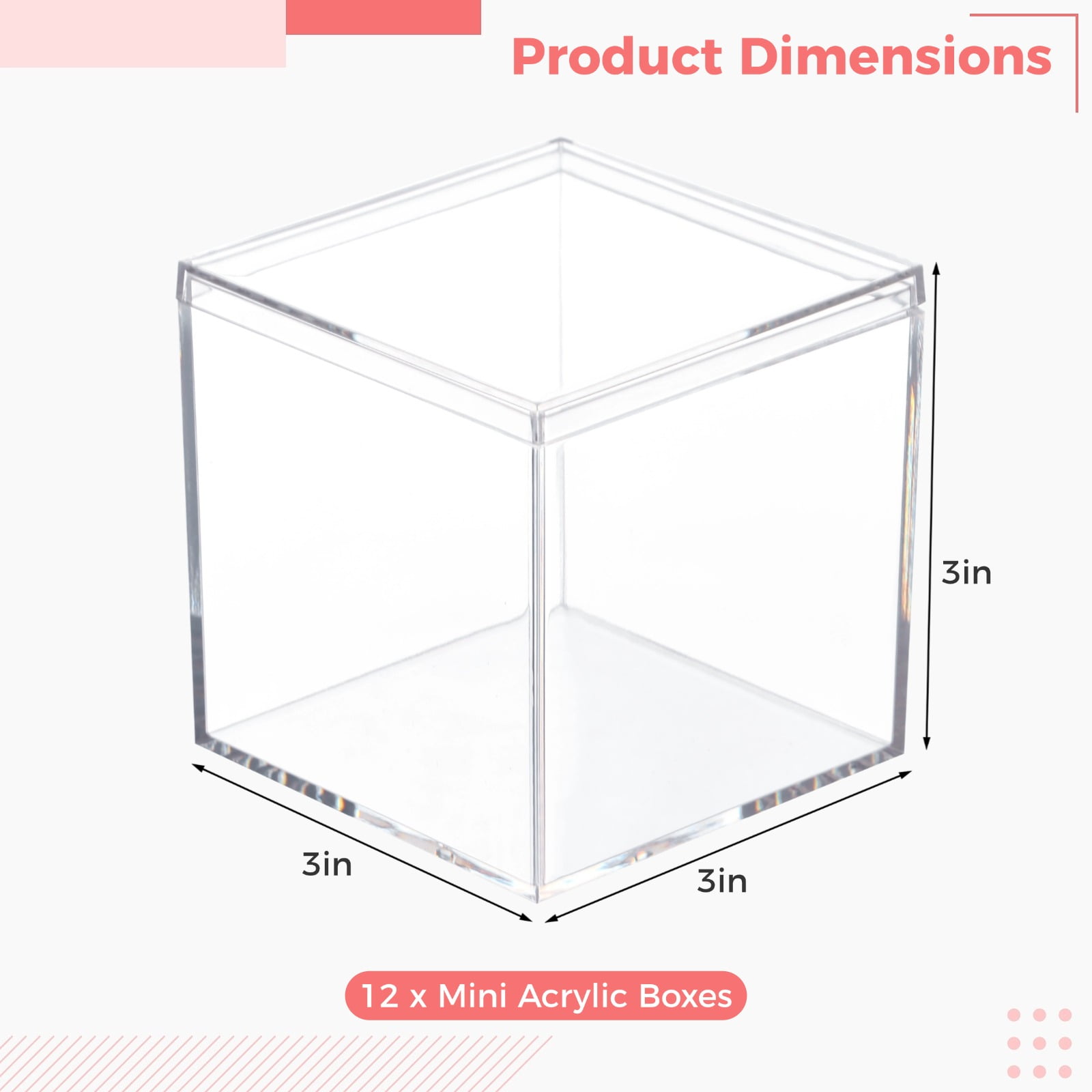 12 Pcs Clear Acrylic Boxes, Small Clear Boxes with Lids, 3×3×3" Plastic Square Cube, Square Display Box, Clear Container Boxes for Candy Pill Earring Jewelry Tiny Beads