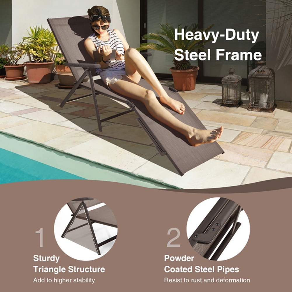 Aimee Lii 2 Pieces Foldable Chaise Lounge Chair with 2-Position Footrest, Patio Loungers, Brown
