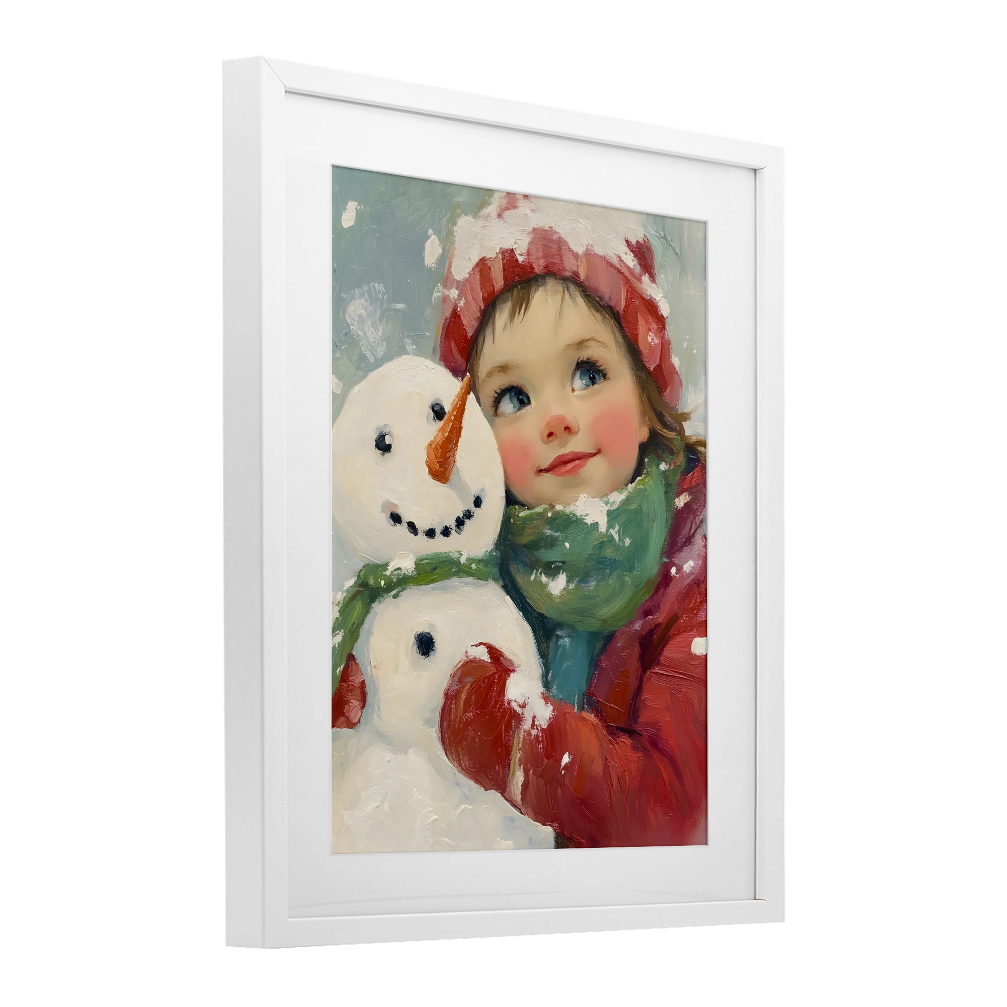 Stupell Industries Christmas Girl & Snowman Embrace White Framed Print Under Glass, design by The Prints Vibe