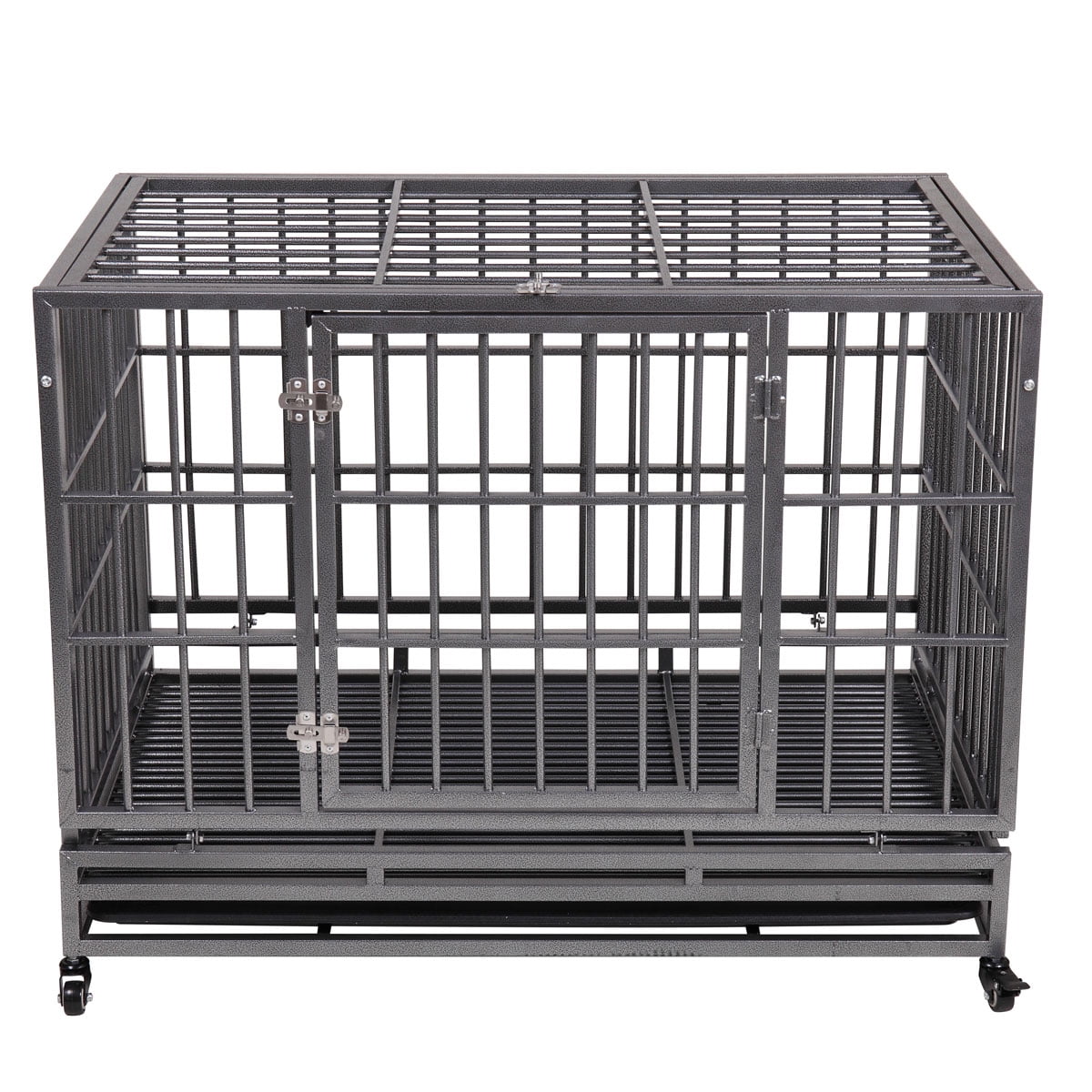 Veryke 42" Dog Crate, Heavy Duty Large Pet Dog Kennel for Small / Large Dogs, Metal Pet Playpen Dog Cage w/ Tray Wheels, Black, Flat Roof Veryke 42" Dog Crate, Heavy Duty Large Pet Dog Kennel for Small / Large Dogs, Metal Pet Playpen Dog Cage w/ Tray Wheels, Black, Flat Roof