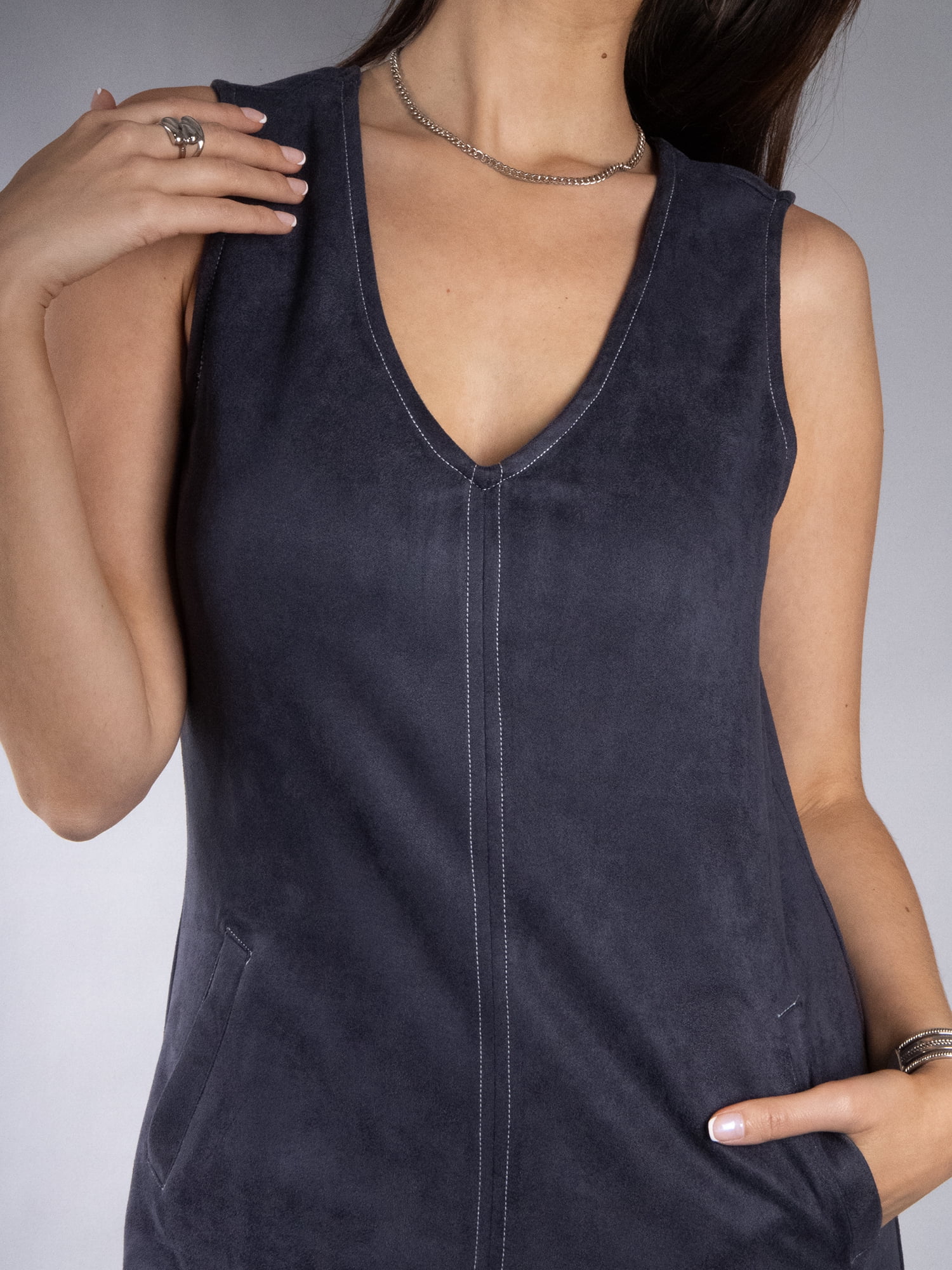 DARING DIVA Women's Sleeveless V Neck Casual Elegant Dress M Dark Blue