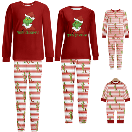 

Family Christmas Pajamas Sleepwear Set The Grinch Red White Stripe Printed Sizes for Adult-Kids-Baby-Pet 2 Pieces Top and Pants Bodysuits Clothes Pajamas Set