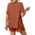thumbnail image 2 of Hanerdun Women 2PCS Pajamas Sleepwear Female Short Sleeve Top & Shorts Pjs Set Brown 2XL, 2 of 6