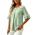 thumbnail image 6 of WRFWUL Womens Elegant Button Blouses Casual Crewneck Tiered Ruffle Sleeve Shirts Loose Fit Curved Back Chiffon Tops, 6 of 7