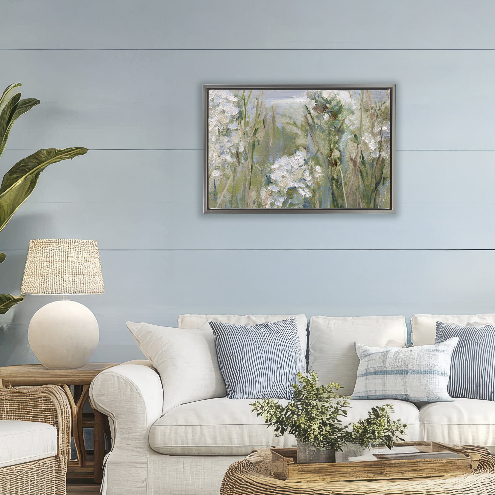 Stupell Industries Impressionist Seaside Meadow Gray Framed Floater Canvas Wall Art, design by Sally Swatland