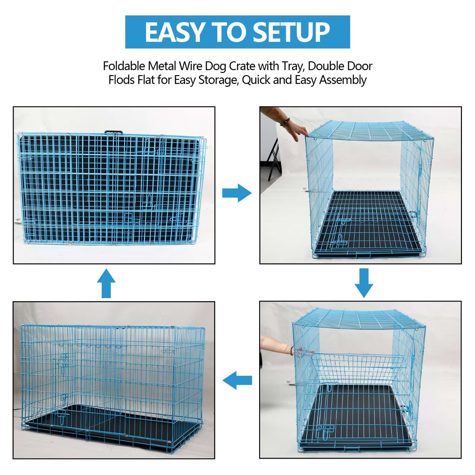 YRLLENSDAN,Dog Crates for large Dogs,large Dog Kennel Indoor,Wire Dog Crates,Collapsible Dog Crate,Crates for Dogs Indoor,48 Inch,Blue