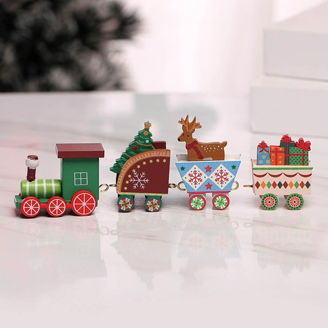 Ornament Wooden Train Toy For Christmas Tabletop Room Decoration Optional Color