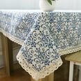 thumbnail image 1 of Yesfashion Retro Blue and White Porcelain Tablecloth with Lace Cotton Linen Table Cover for Dinning Home Decor, 1 of 9