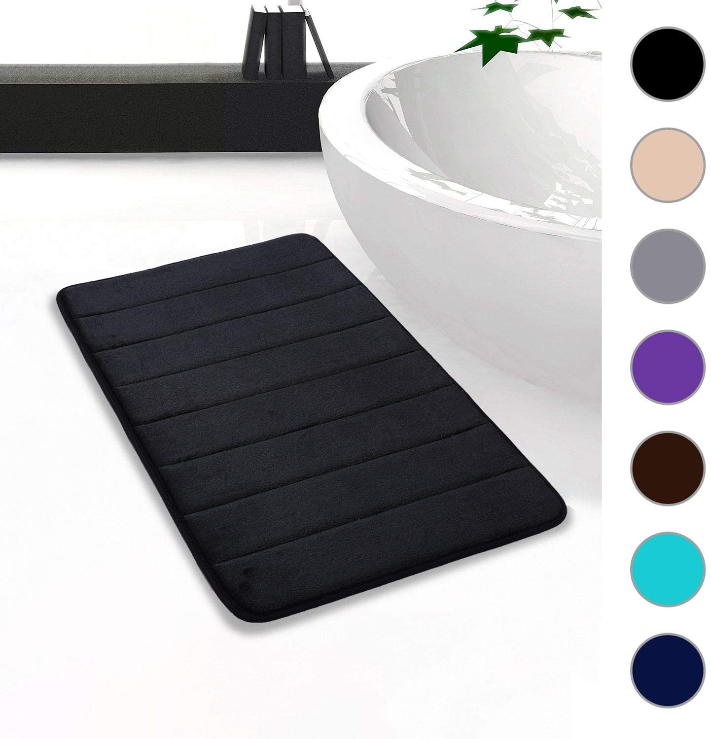 Tapis De Douche Antidérapant 40x60cm - Mousse à Mémoire De Forme Absorbante - Gris - Lavable En Machine