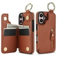 thumbnail image 2 of TECH CIRCLE for iPhone 16 Plus Zipper Pocket Case with Card Holder & Finger Ring, PU Leather Wallet Case Card Slot Magnetic Closure Kickstand Shockproof Protective Women Men Cover,Brown, 2 of 8