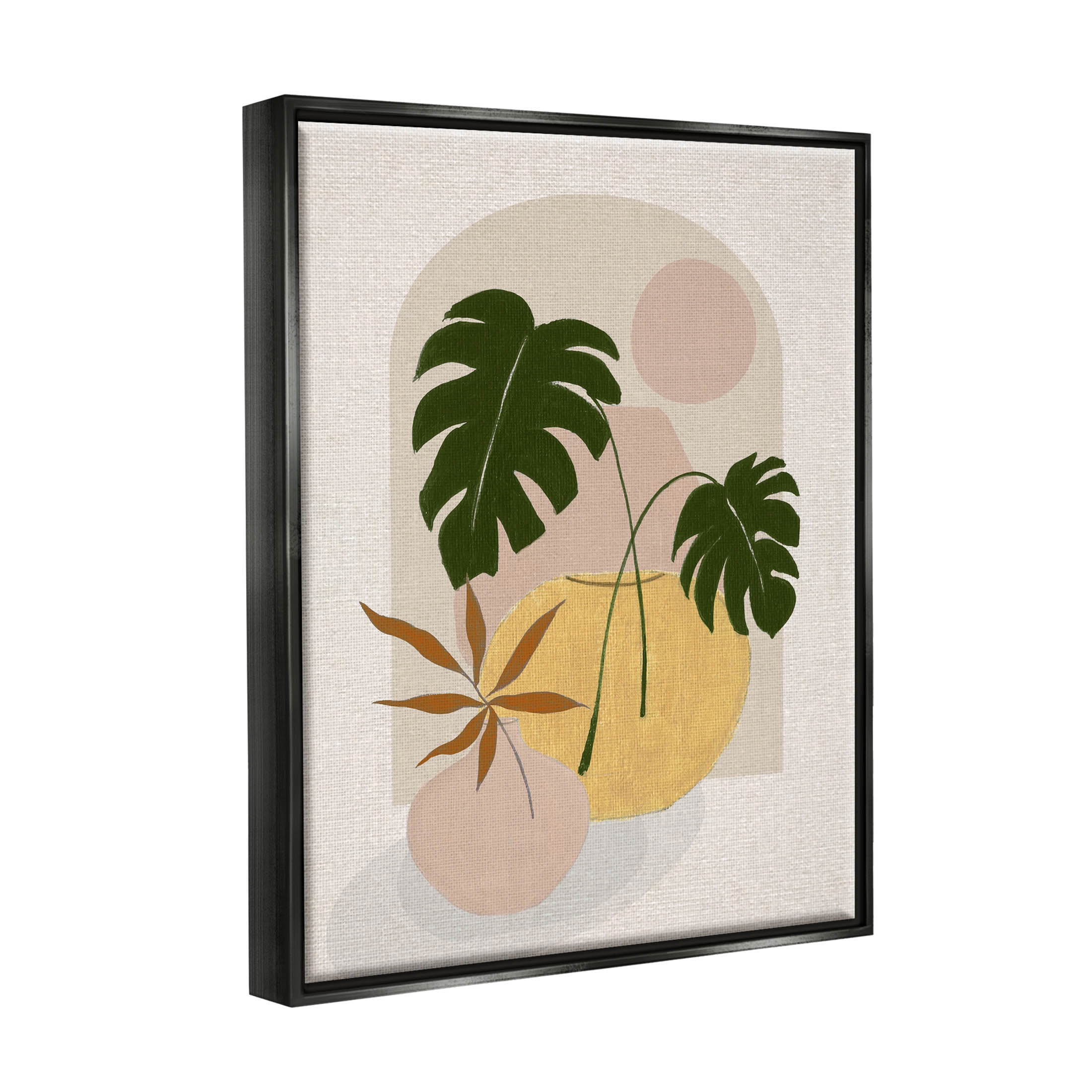 Potted Monstera Plant Leaves Botanical & Floral Graphic Art Jet Black Framed Art Print Wall Art
