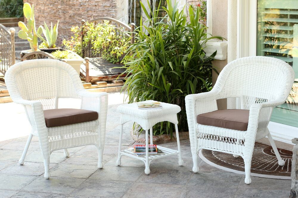 3-Piece White Resin Wicker Outdoor Furniture Patio Conversation Set