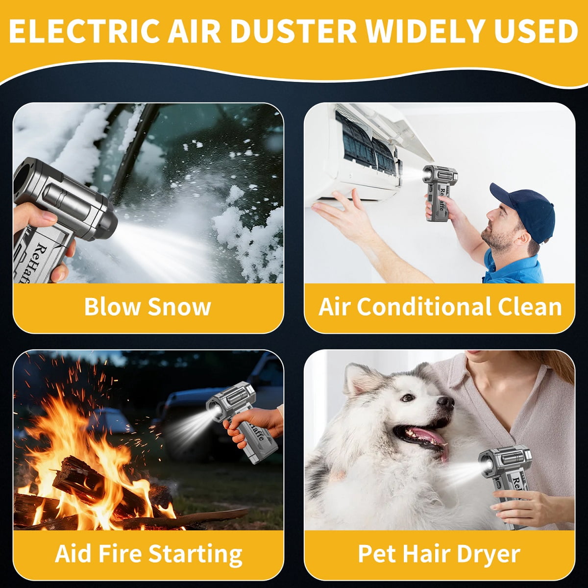 Compressed Air Duster - 130000RPM Mini Cordless Electric Duster with 2 Rechargeable Batteries, 4-Speed Adjustable with LED Light & 3 Nozzles Air Dust Blower for Computer Keyboard/Car/Home/Outdoor