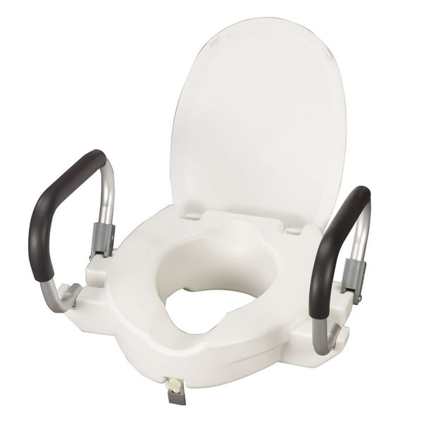 Raised 4” Toilet Seat with Padded Arms and Lid, Bathroom Toilet Riser