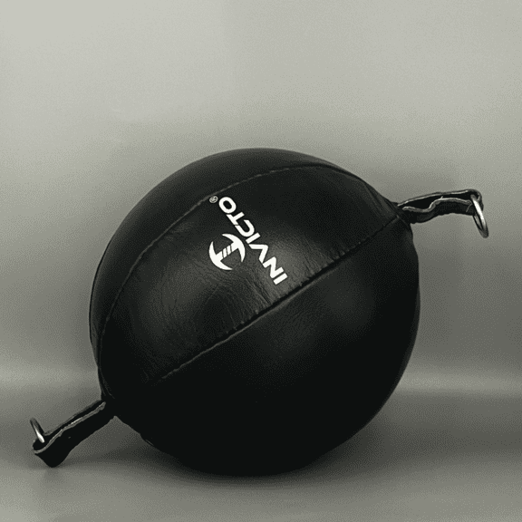 Invicto Double-Ended Speed Bag - Premium Leather, Black & White, Perfect for Boxing and MMA Training