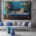 thumbnail image 2 of Mudket Framed Leopard on Blue Velvet Sofa Canvas Wall Art, Leopard Print Living Room Wall Decor, Trendy Animal Wall Art Ready to Hang - 12"L x 8"W, 2 of 10