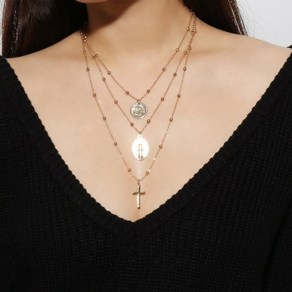 Yooshoverk Religious Style Multi Chain Necklace Cross Virgin Mary Pendant Necklace for Wom, rose gold necklaces silver necklace for women