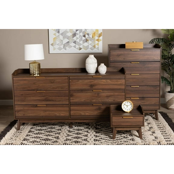 Baxton Studio Lena Mid-Century Modern Walnut Brown Finished Wood 3-Piece Storage Set