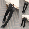 thumbnail image 2 of Black Medias gruesas hasta el muslo con forro polar sintético para mujer con parte superior de encaje floral Calcetines largos por encima de la rodilla de color sólido cálidos par, 2 of 5
